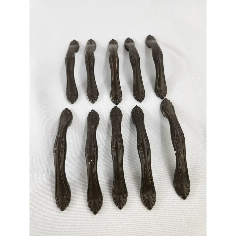 Lot of 10 Drawer Pulls Cabinet Handles Dark Oiled Bronze Metal Scalloped